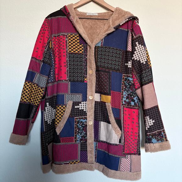 Cellabie Patchwork Coat 2XL Boho Fleece Phoebe Buffay Style Cottagecore Y2K - Picture 9 of 12